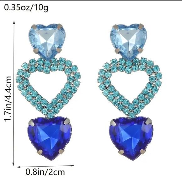 Beautiful Triple Blue Heart Shaped Gemstone Crystals Earrings - Picture 4 of 5